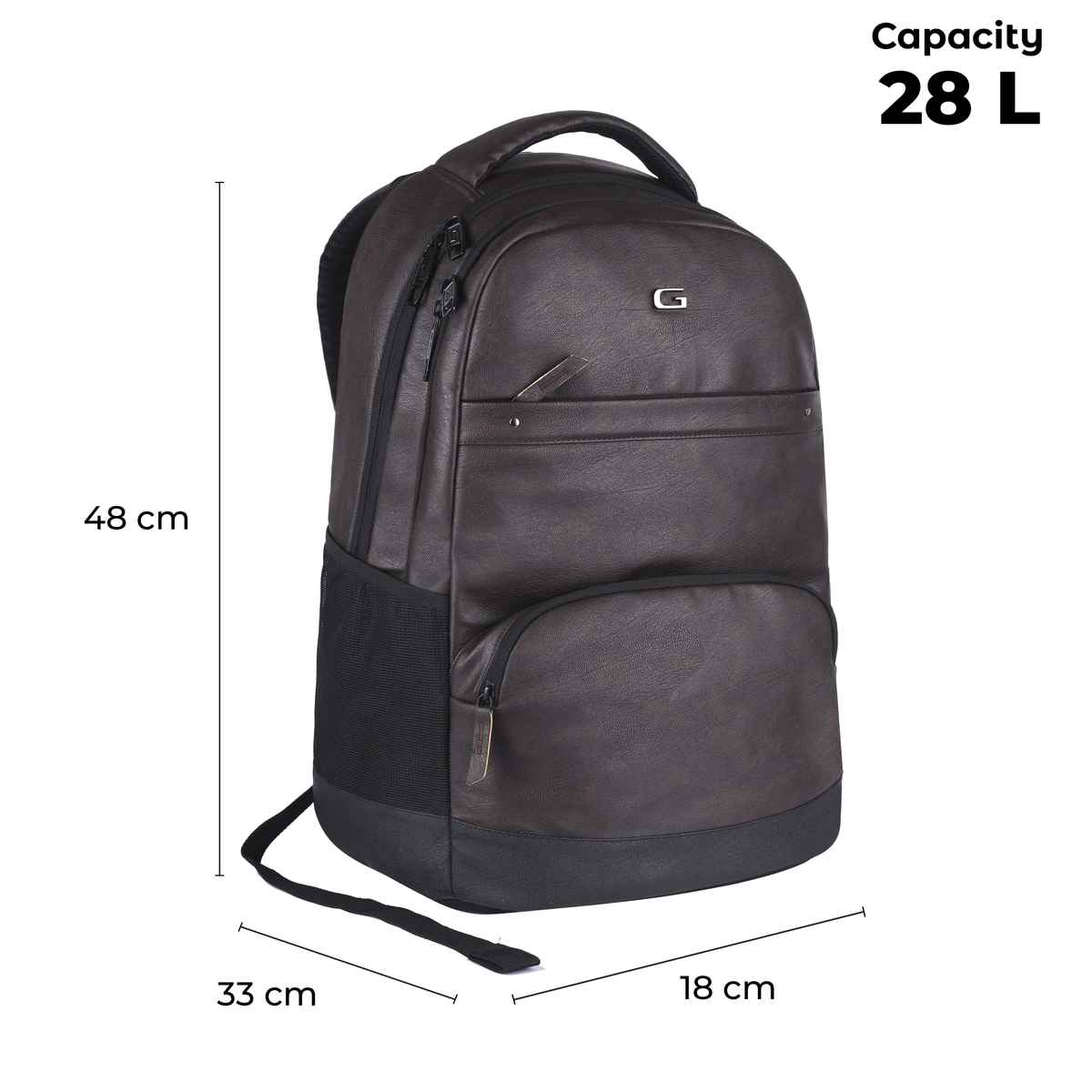 Gear Unisex Solid Faux Leather 28 L Anti Theft Backpack | Brown and Black - Free Size