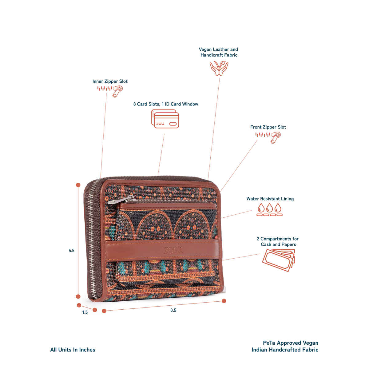 Zouk Royal Indian Peacock Motif Classic Zipper Wallet (CFC) - Multicolour