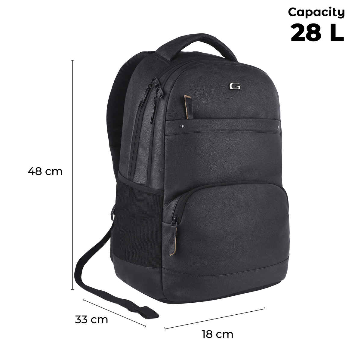 Gear Unisex Solid Artificial Leather 28 L Laptop Backpack | Black