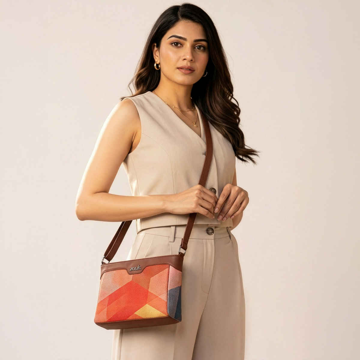 Zouk Women's Geometric Faux Leather 3.6 L Sling Bag | Assorted | One Size