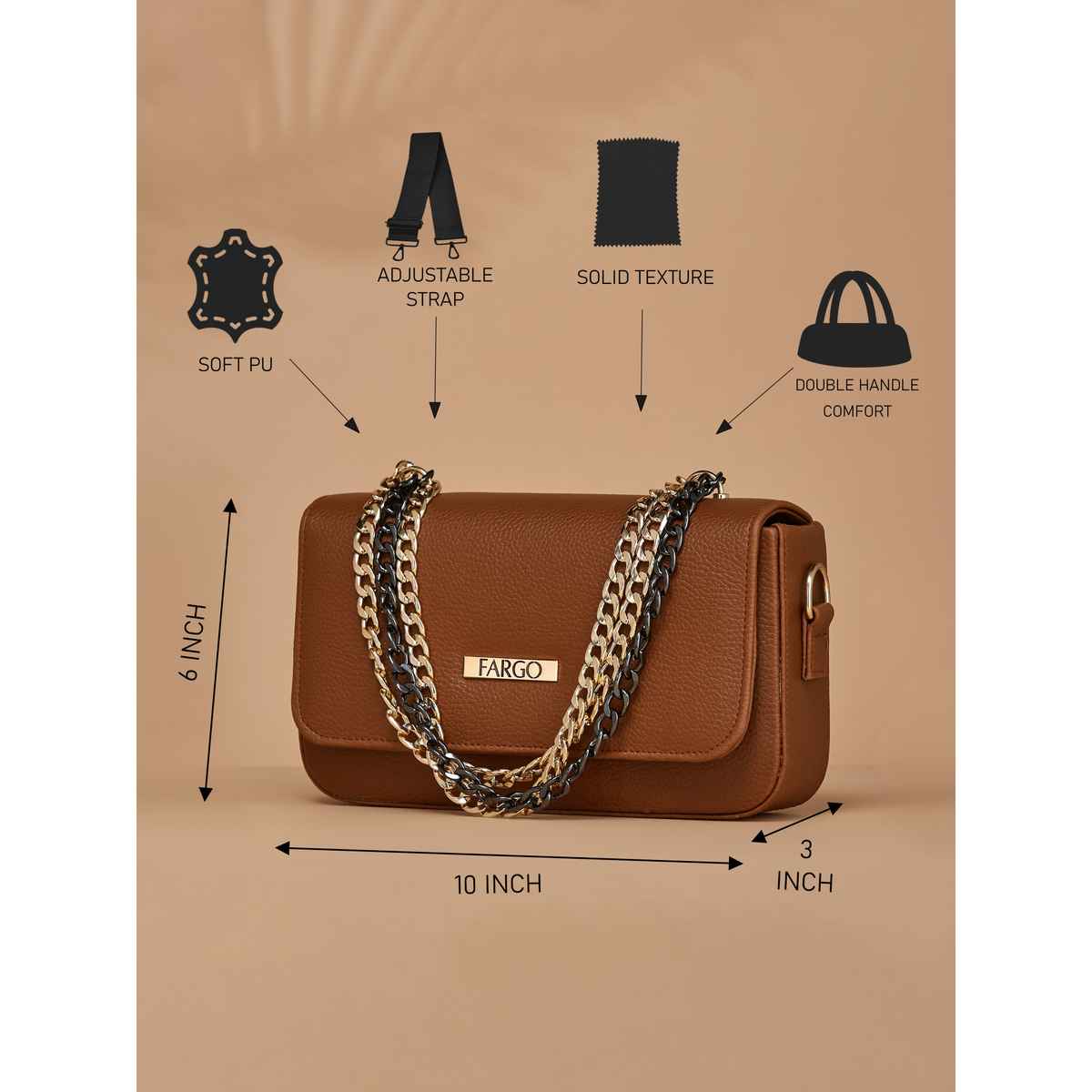 Fargo Brown Trendy Sling Bag Women's Leatherette Sling Bag | FGO-823