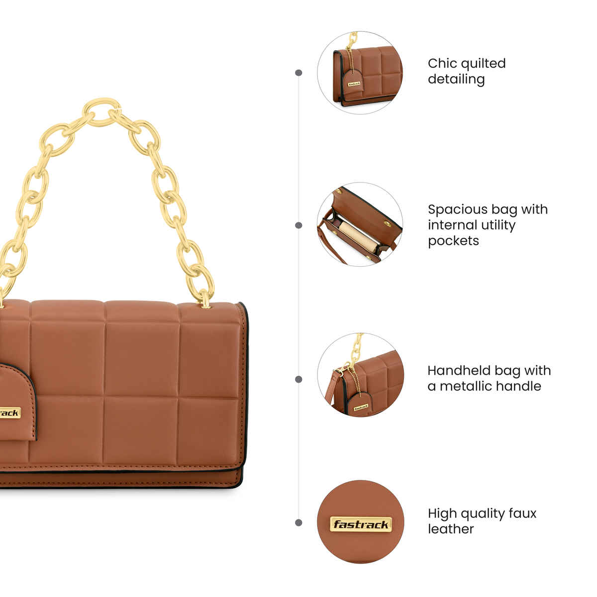 Fastrack Quilted Pattern Sling Bag for Women | Tan