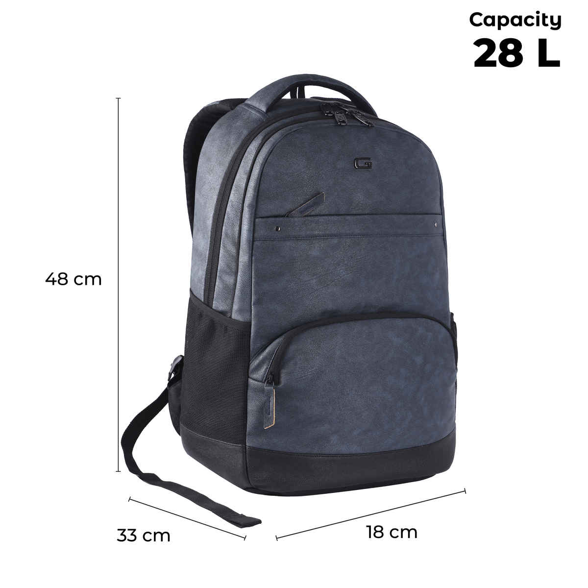 Gear Unisex Solid Artificial Leather 28 L Anti Theft Backpack | Black and Navy Blue