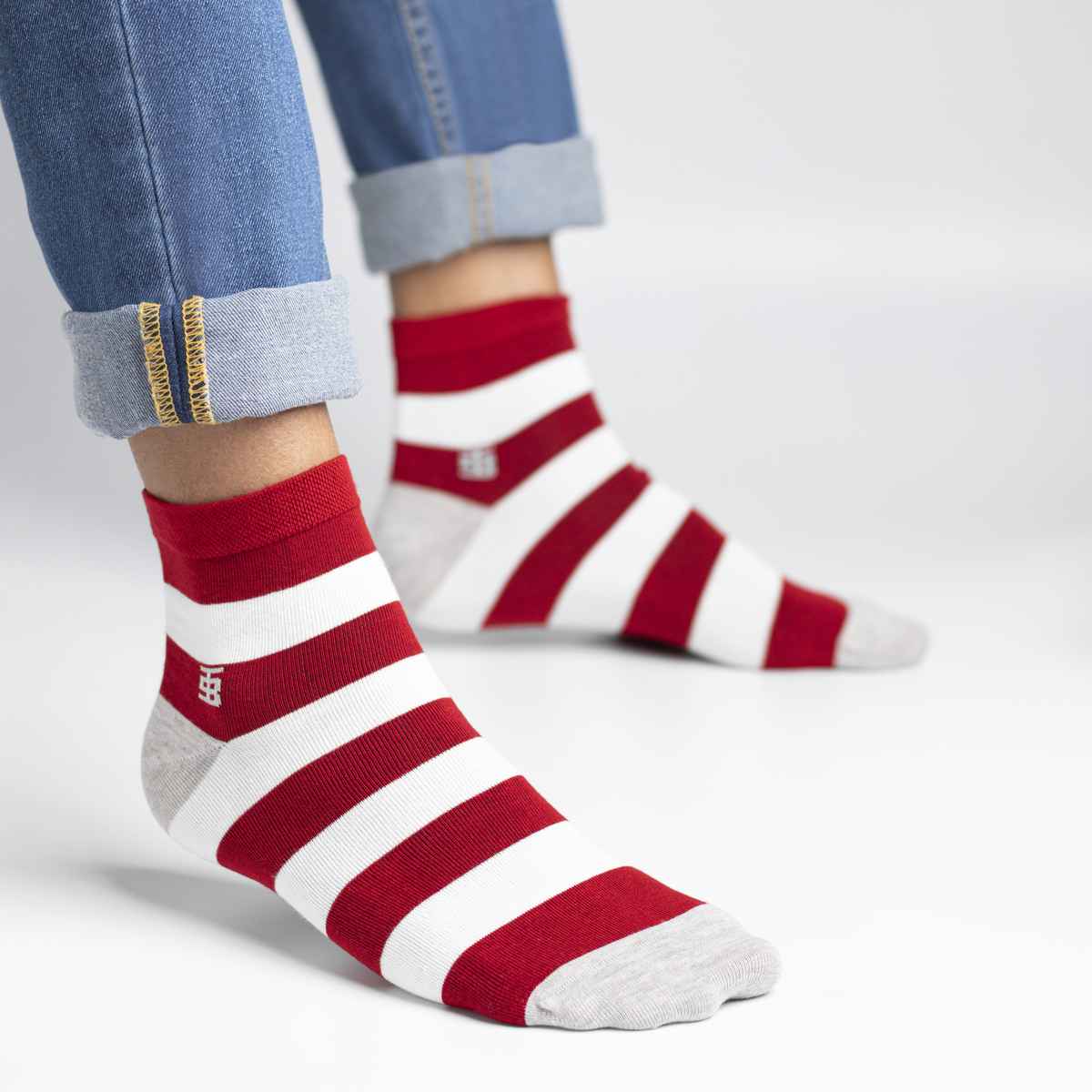 Socksoho Men's Striped 95% Combed Cotton and 5% Spandex Socks | Red and White - Free Size