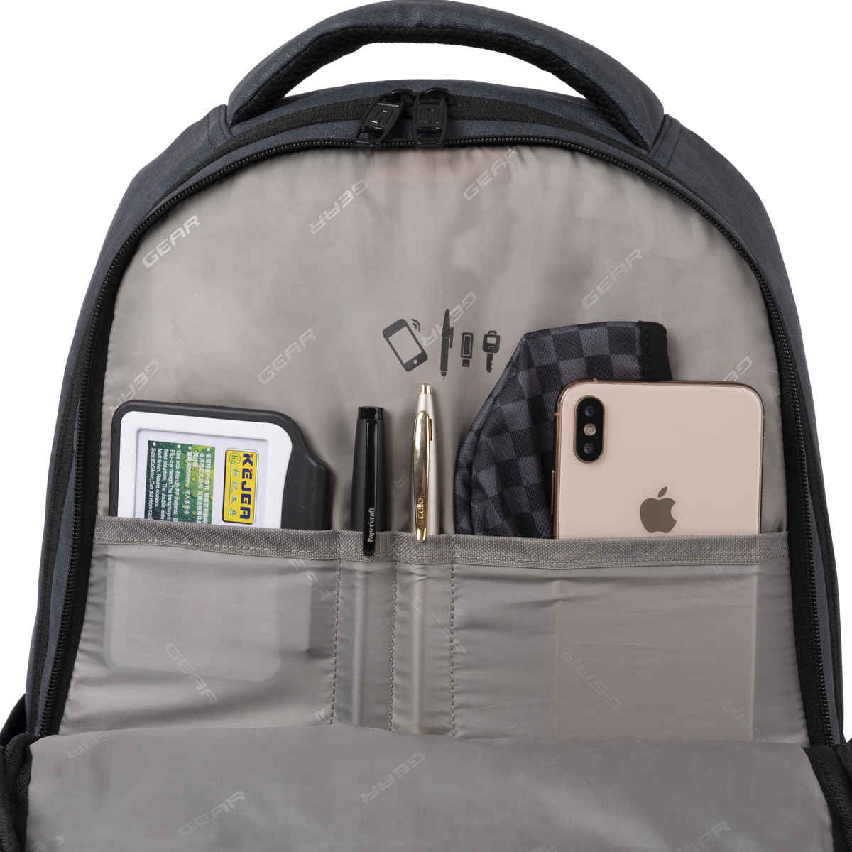 Gear Unisex Solid Artificial Leather 28 L Anti Theft Backpack | Black and Navy Blue