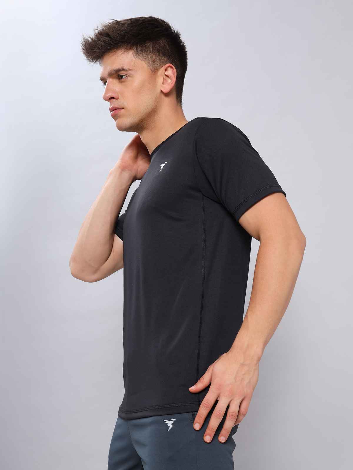 Technosport Men's Poly Solid Slim Fit Round Neck Sports T-shirt | Black - L
