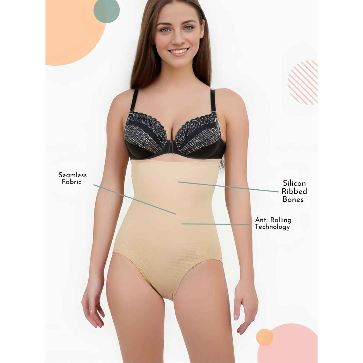 Dunberry London Seamless High Waist Tummy Tucker & Hip Shaper | Anti-Rolling | Beige | M/L/XL