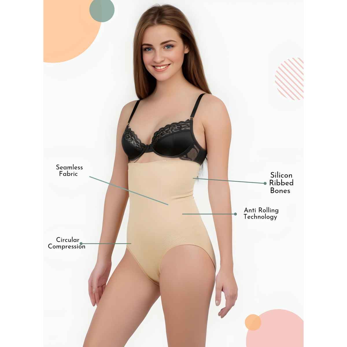 Dunberry London Seamless High Waist Tummy Tucker & Hip Shaper | Anti-Rolling | Beige | M/L/XL