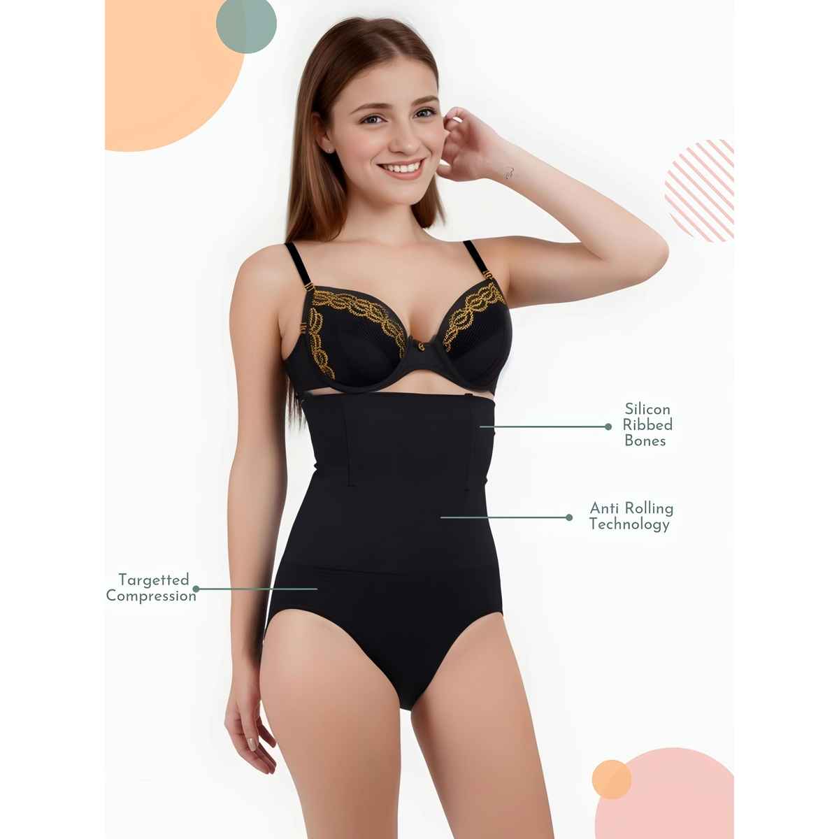 Dunberry London Seamless High Waist Tummy Tucker & Hip Shaper | Anti-Rolling | Black | M/L/XL