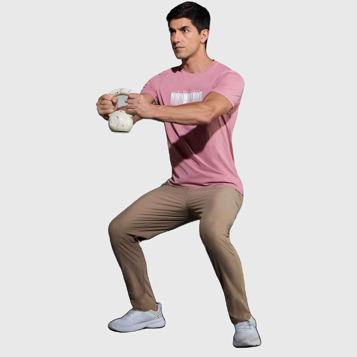 Technosport Men's Poly Printed Slim Fit Round Neck Sports T-shirt | Dusty Rose - S