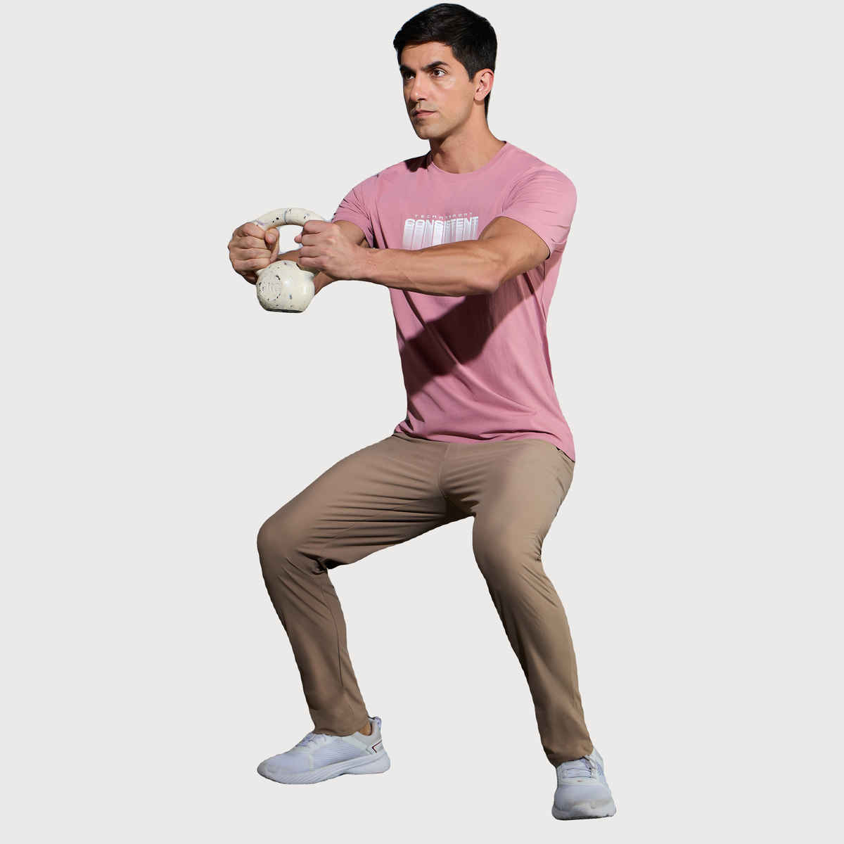 Technosport Men's Poly Printed Slim Fit Round Neck Sports T-shirt | Dusty Rose - M