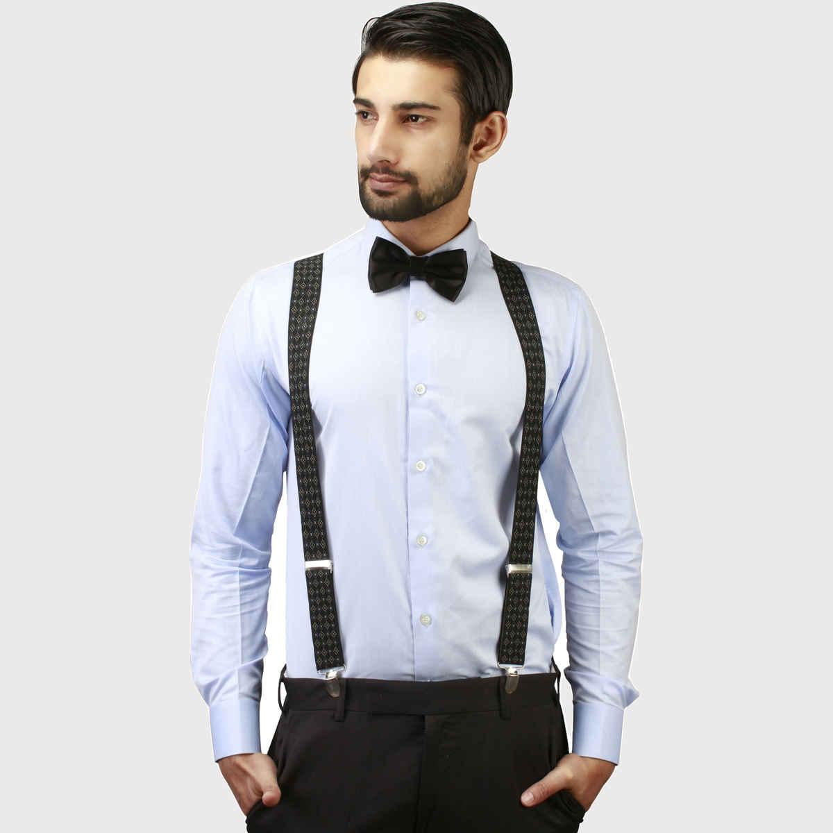 Peluche Men's Patterned Elastic Suspender | Black - One Size