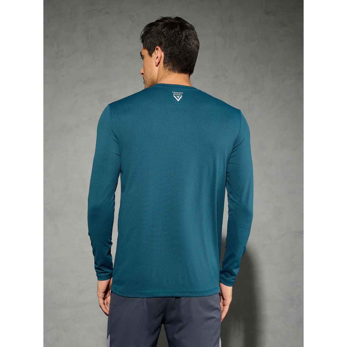 Technosport Men's Poly Solid Slim Fit Round Neck Full Sleeve Sports T-shirt | Gulf Coast - M