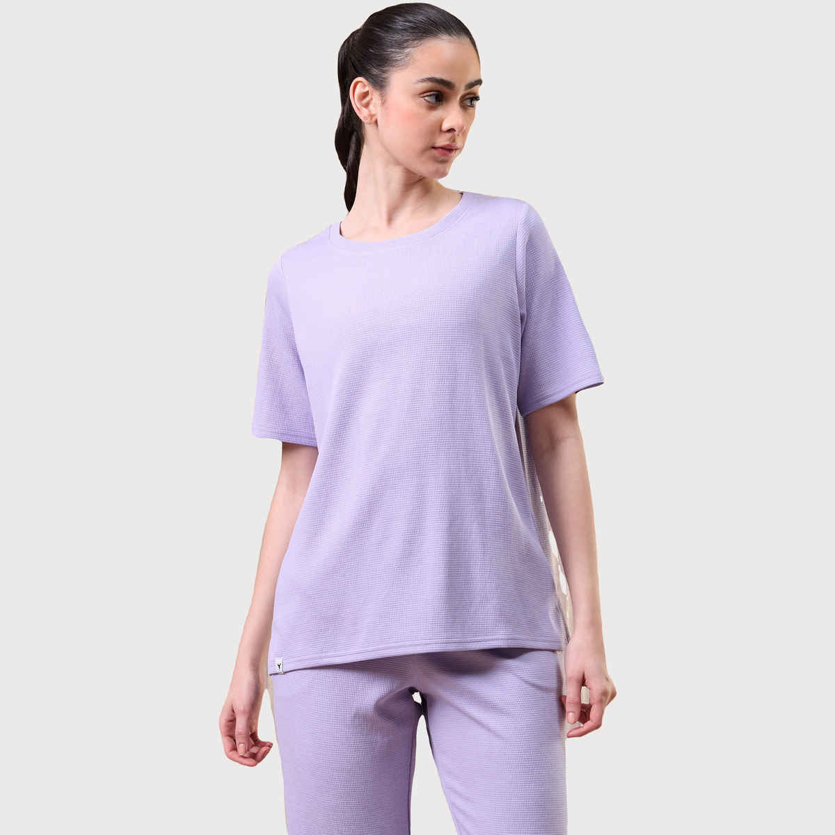 Technosport Women's Relaxed Fit Round Neck T-shirt with DOUBLE COOL - Blue Berry Violet Melange L