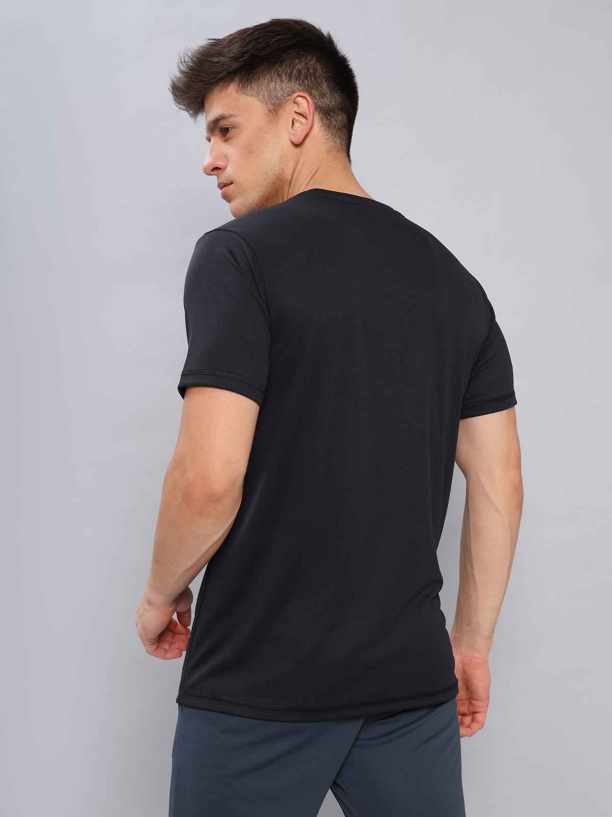 Technosport Men's Poly Solid Slim Fit Round Neck Sports T-shirt | Black - L