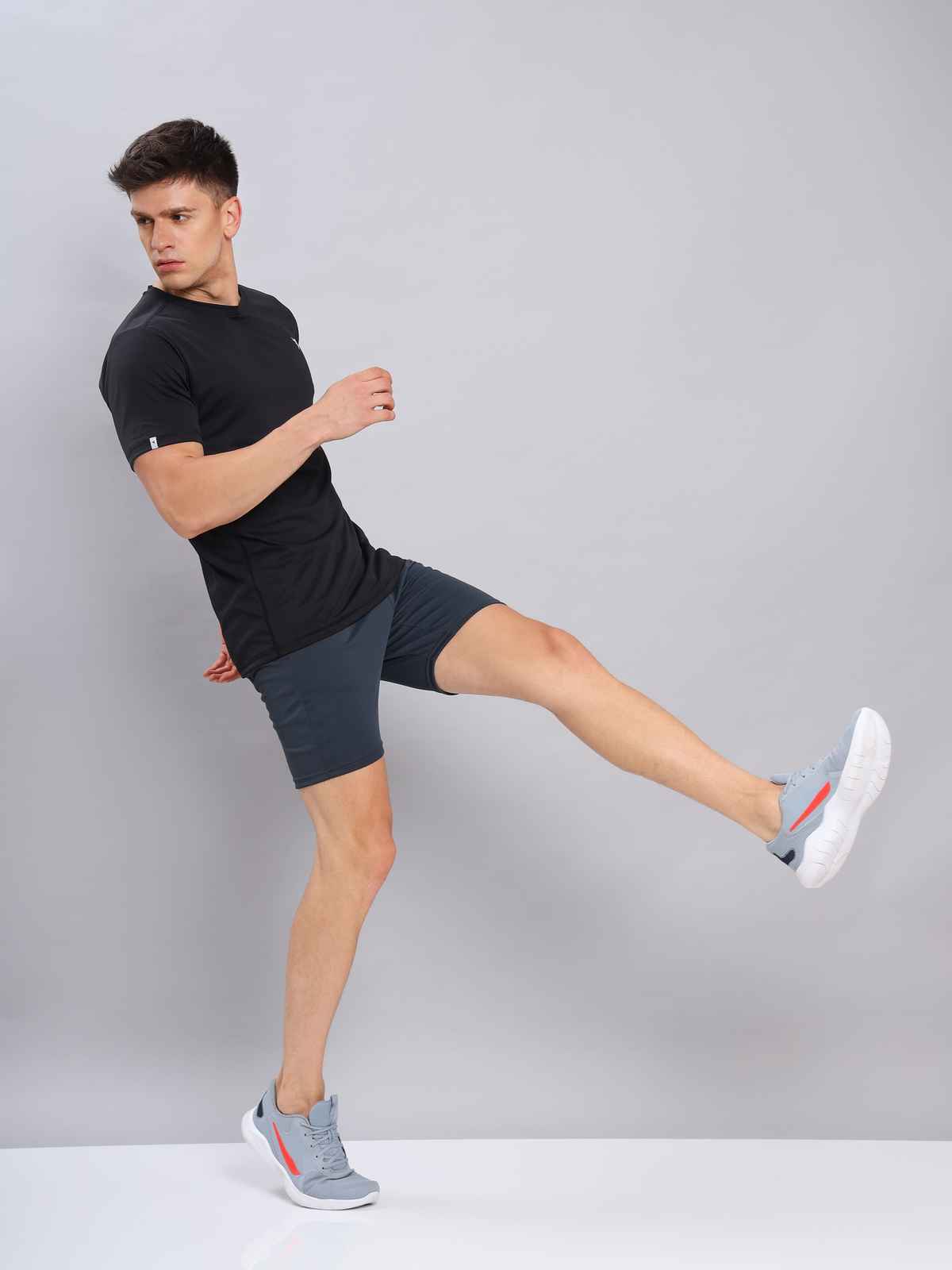 Technosport Men's Poly Solid Slim Fit Round Neck Sports T-shirt | Black - L