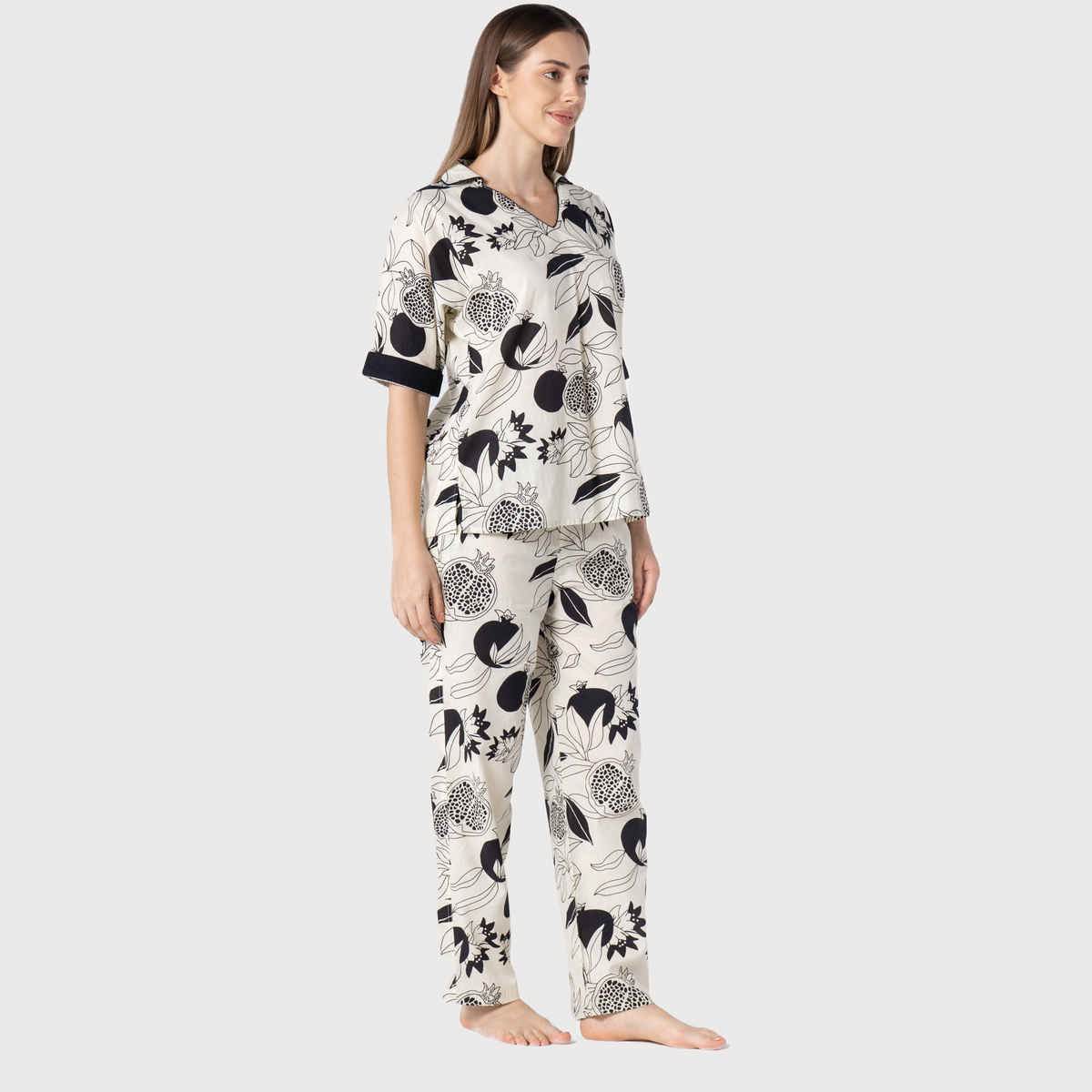 Sanskrutihomes Women Tropical Multicolor Printed Pure Cotton Night Suit SE-NSP-738 | M