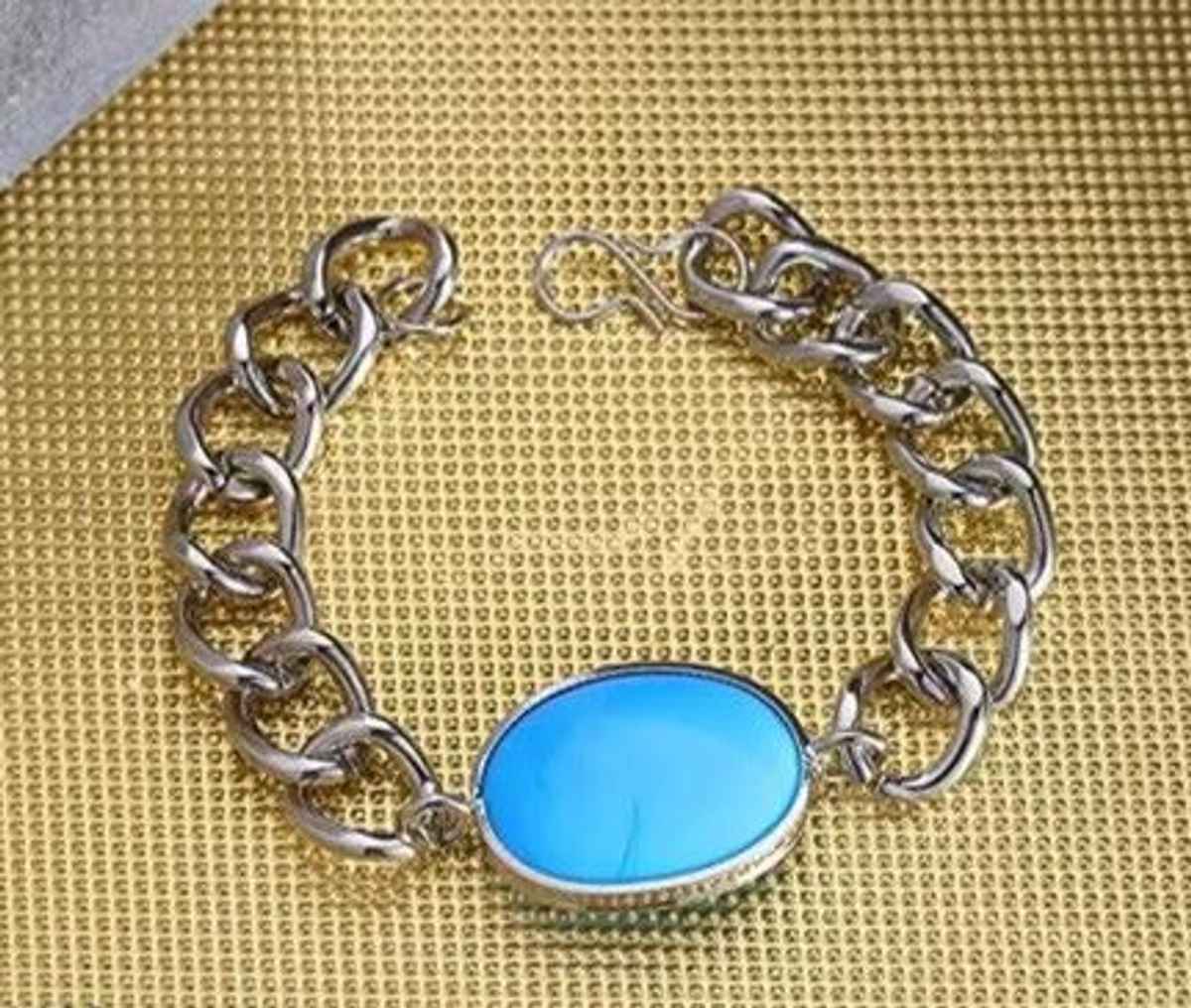Blue Stone Men'S Chain Bracelet Silver