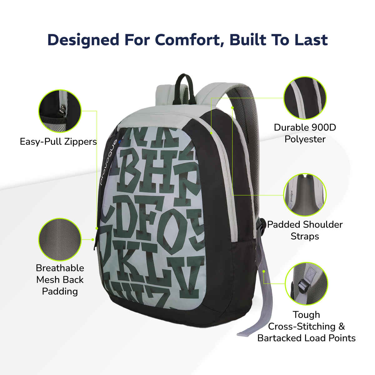 Provogue Alpha Laptop Bag With Large Compartments, Bottle Holder, Midnight Black, 25 Ltr