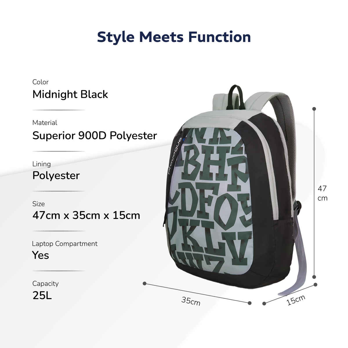 Provogue Alpha Laptop Bag With Large Compartments, Bottle Holder, Midnight Black, 25 Ltr