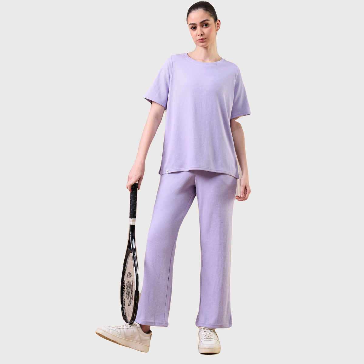 Technosport Women's Relaxed Fit Round Neck T-shirt with DOUBLE COOL - Blue Berry Violet Melange L