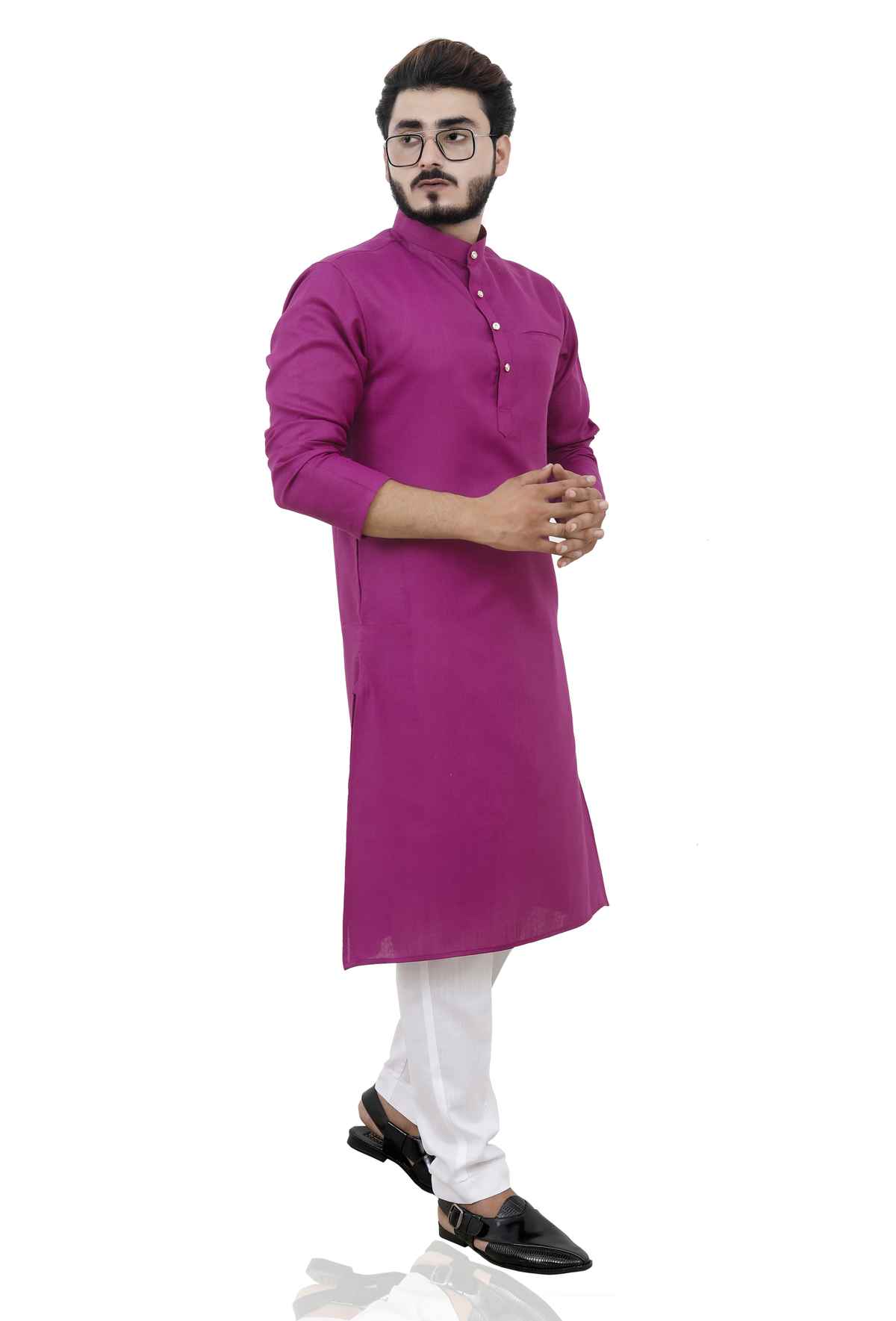 Tibra Collection Men Straight Kurta - Burgundy | Solid | Cotton Blend | L