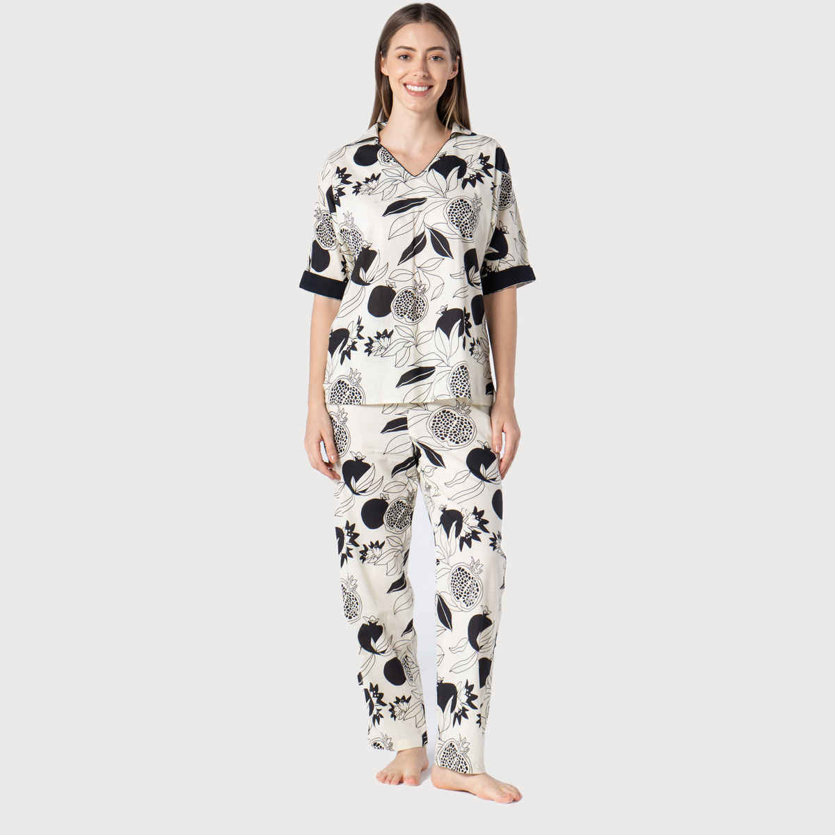 Sanskrutihomes Women Tropical Multicolor Printed Pure Cotton Night Suit SE-NSP-738 | L