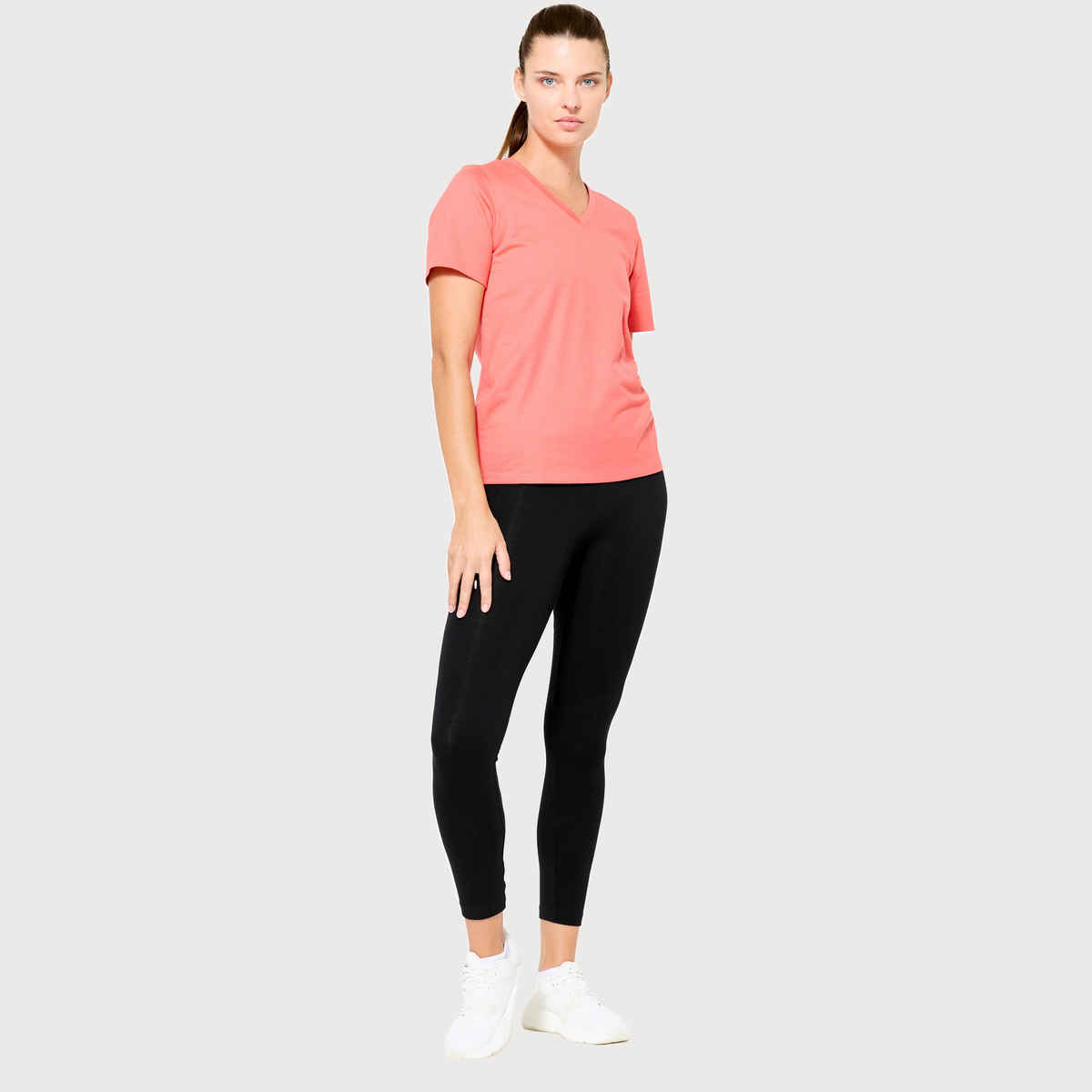 Decathlon | Domyos WoMen's V-Neck Cotton Fitness T-shirt | Pink - S