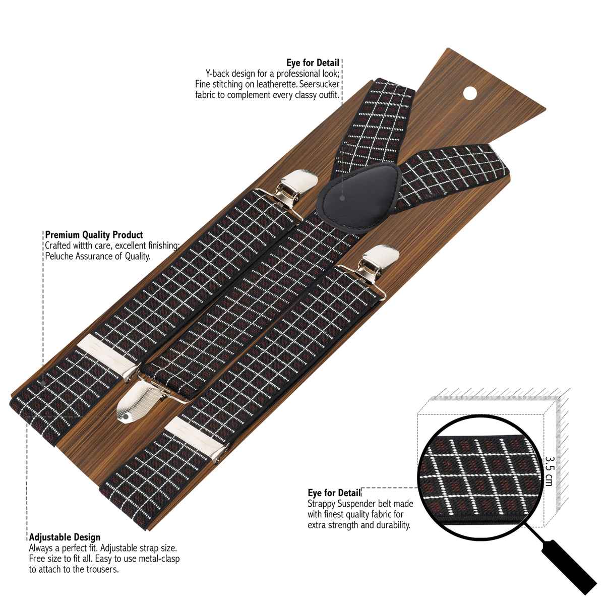 Peluche Men's Printed Elastic Suspender | Brown - Free Size