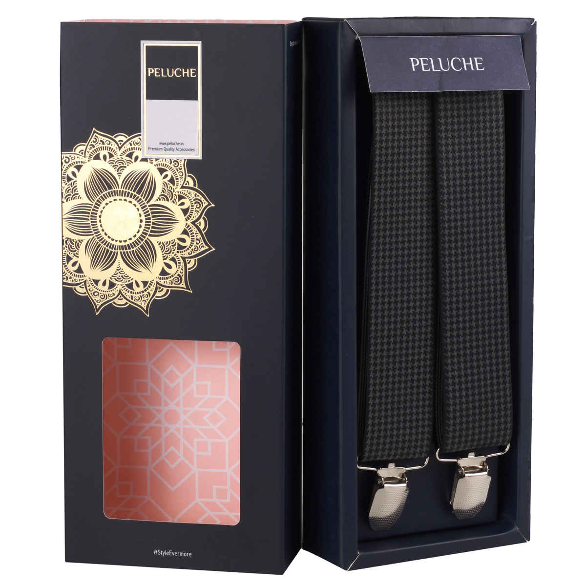 Peluche Men's Patterned Elastic Suspender | Black - Free Size