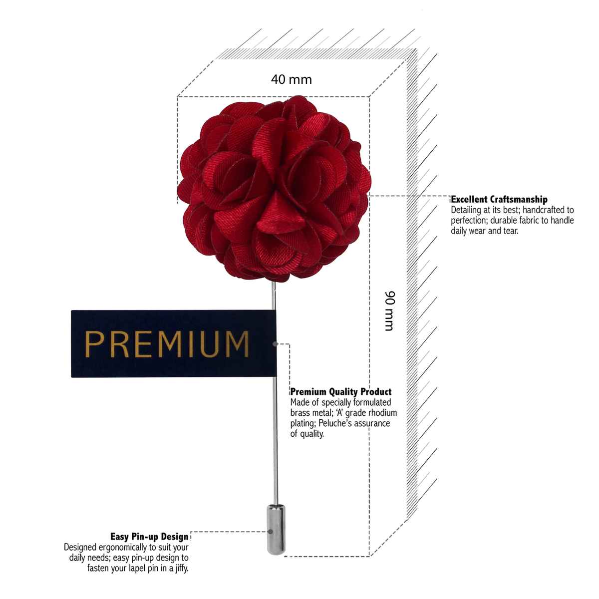 Peluche Men's Floral Brass Lapel Pin | Maroon