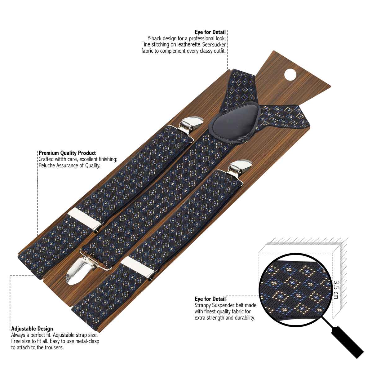 Peluche Men's Patterned Elastic Suspender | Black - One Size