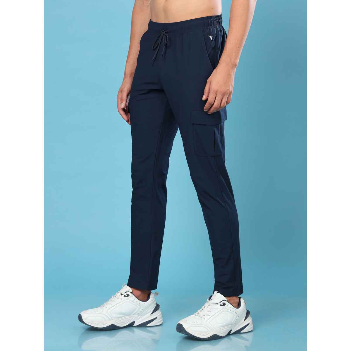 Technosport Men Poly Solid Relax Fit Sports Cargo Trackpants with DURACOOL+ | Navy | M