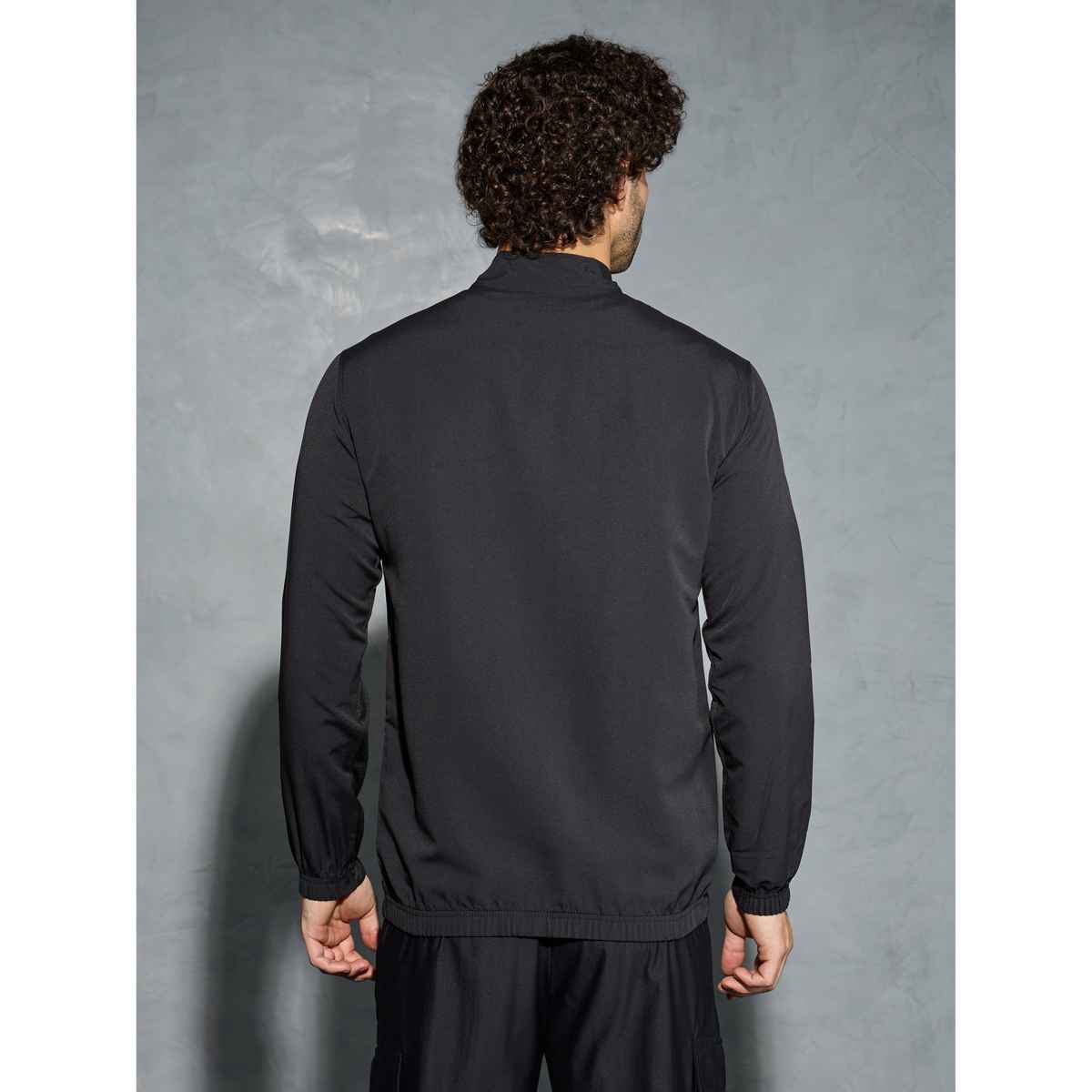 Technosport Men's Poly Solid Slim Fit Mock Neck Full Sleeve Sports Jacket | Black - L