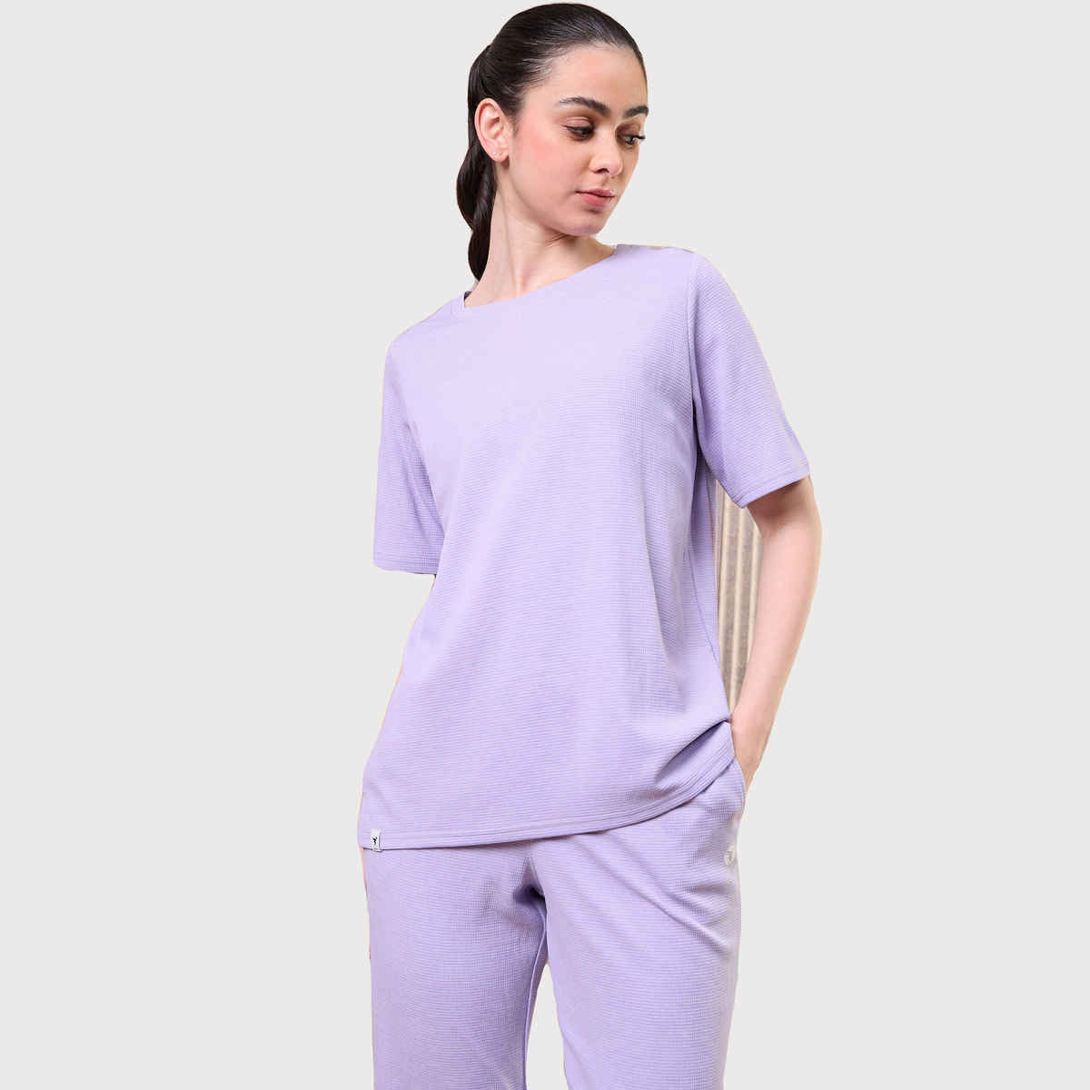 Technosport Women's Relaxed Fit Round Neck T-shirt with DOUBLE COOL - Blue Berry Violet Melange L
