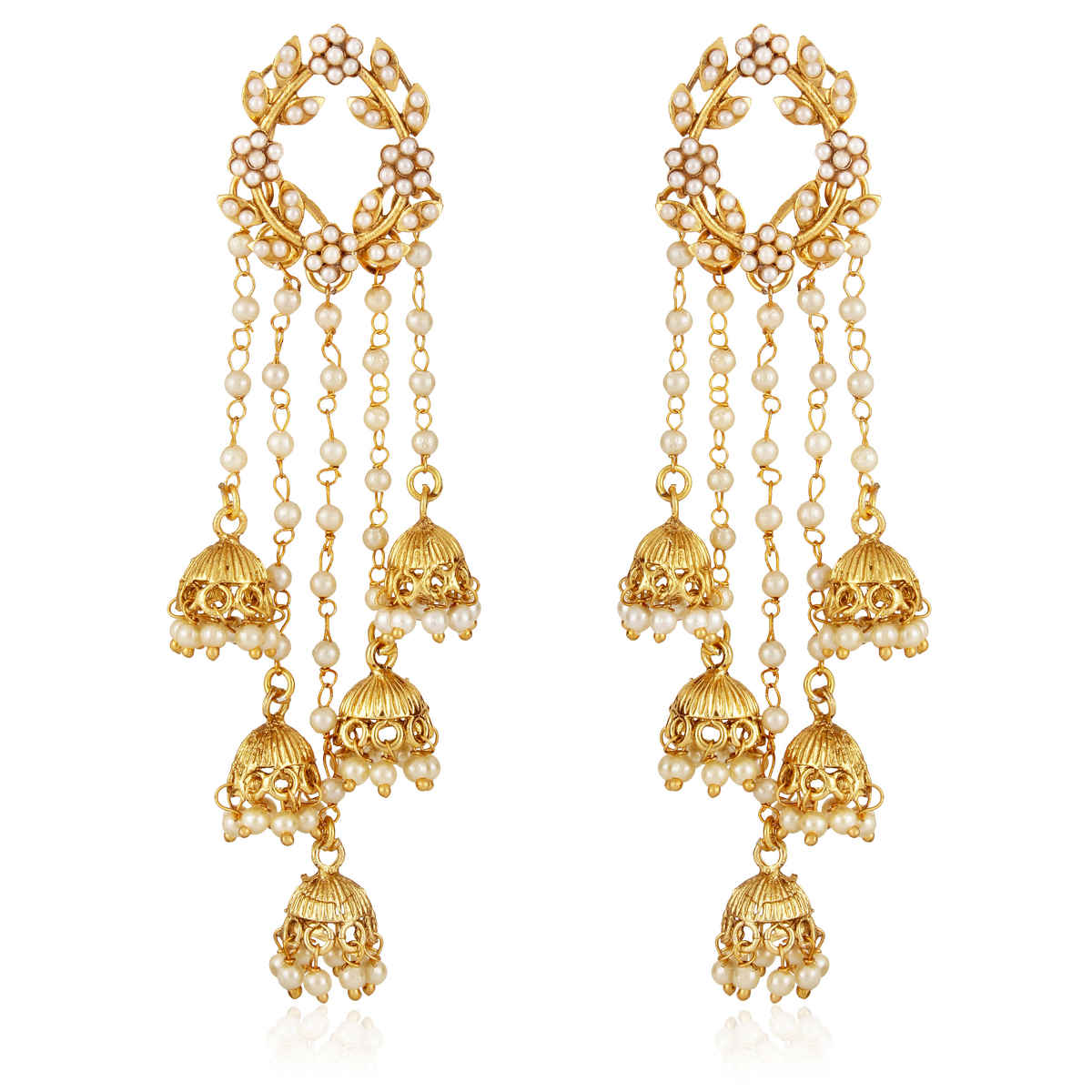 Shining Diva Fashion Gold Plated Stylish Pearl Jhumka Jhumki Earrings for Women and Girls | 8630er