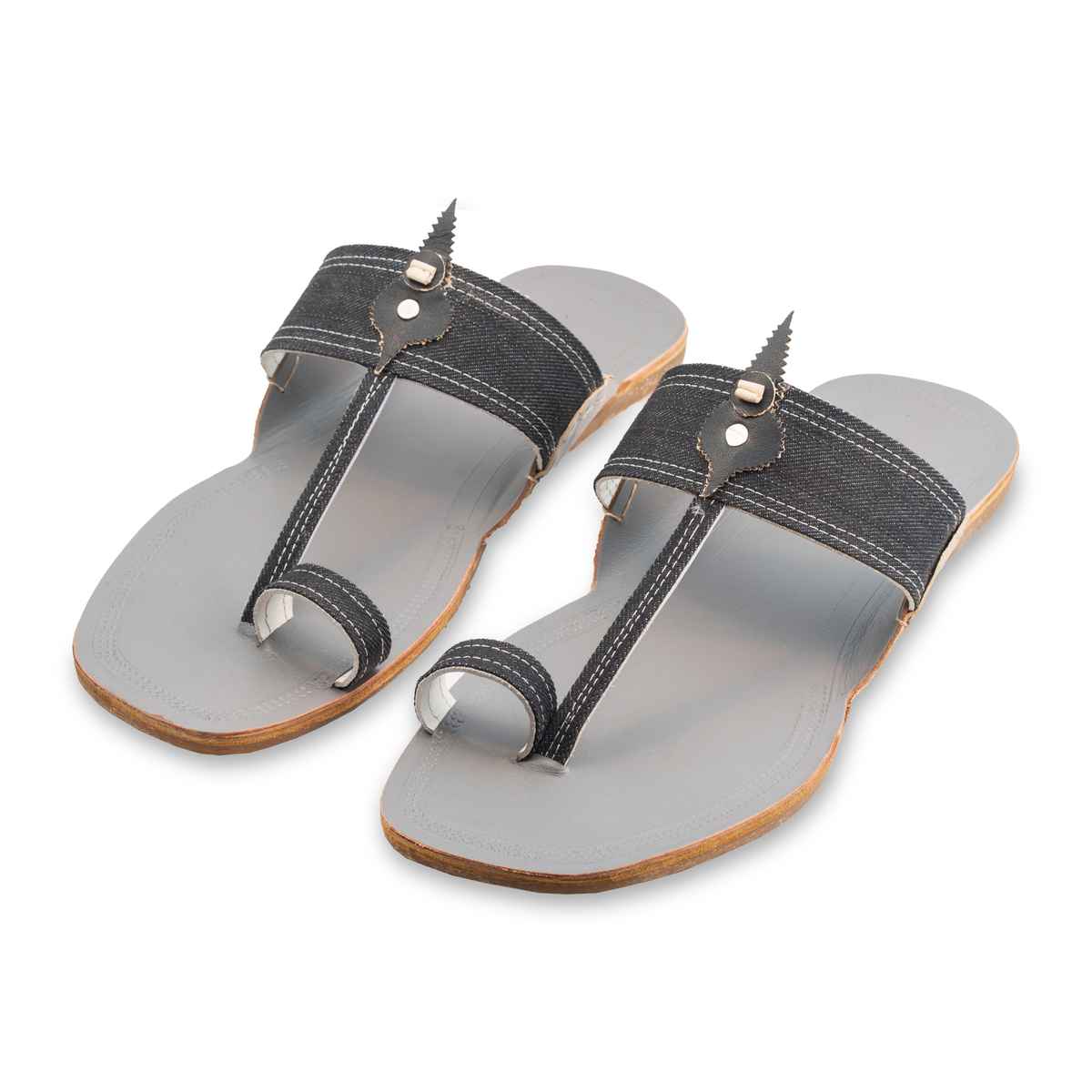 Korakari DenimCharm Kolhapuri Chappal for Men Grey | UK10
