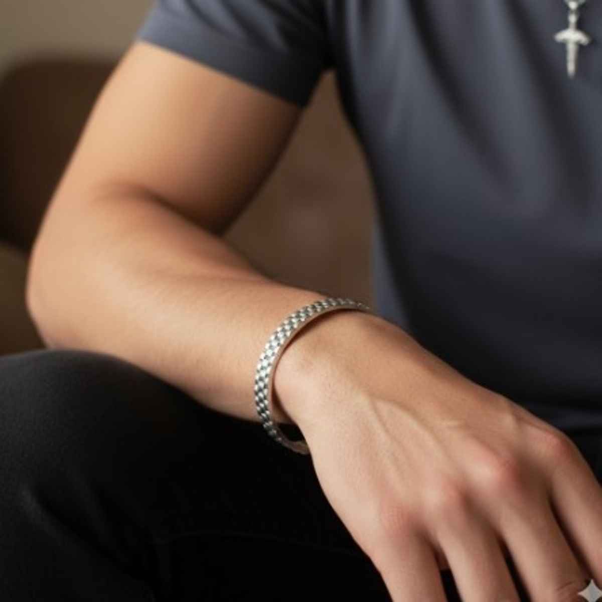 The Opal Factory Men's Jewelry Flexible Chain Link Cuff Bracelet | Bangle-281 | Silver