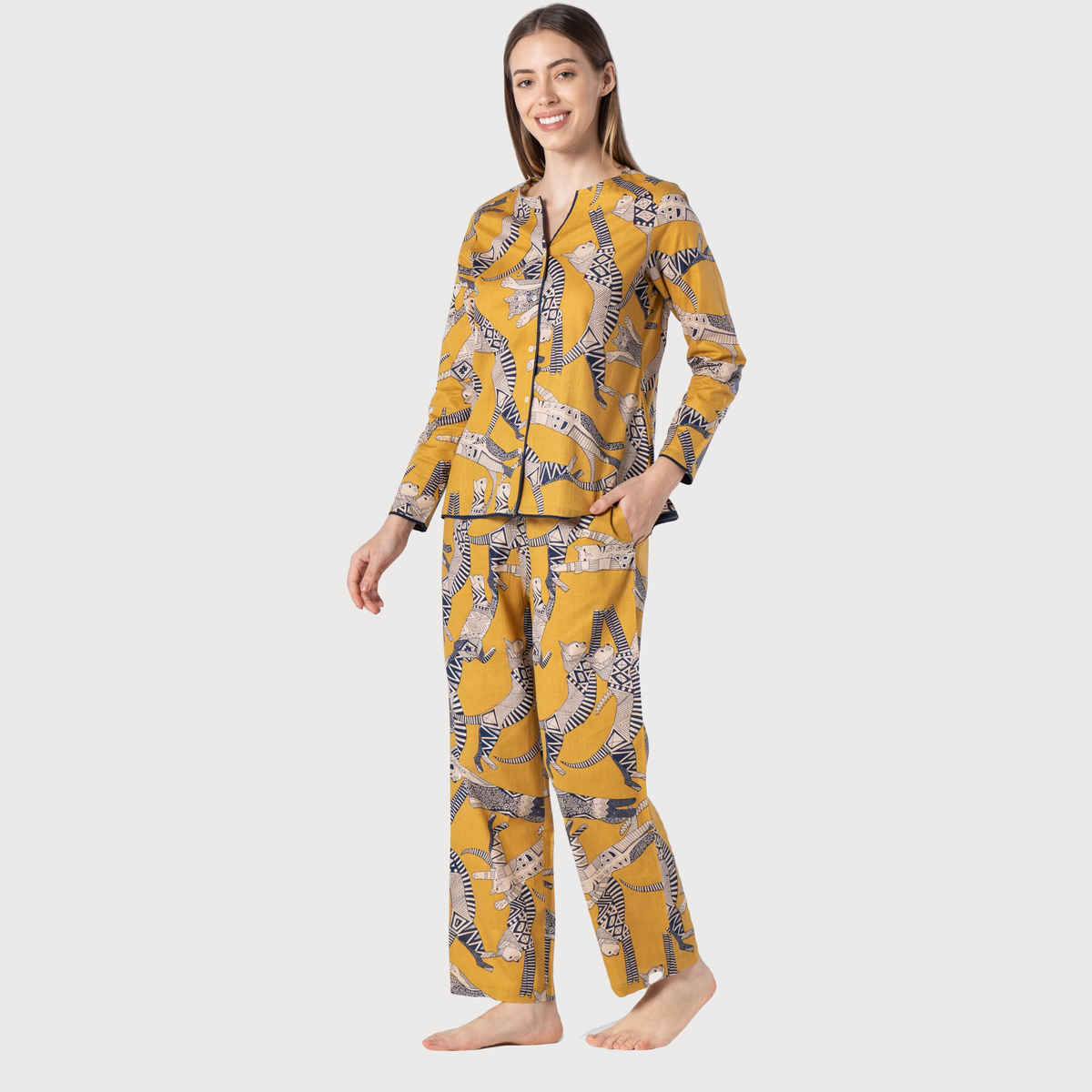 Sanskrutihomes Women Multicolor Printed Pure Cotton Night Suit SE-NSP-674 | L