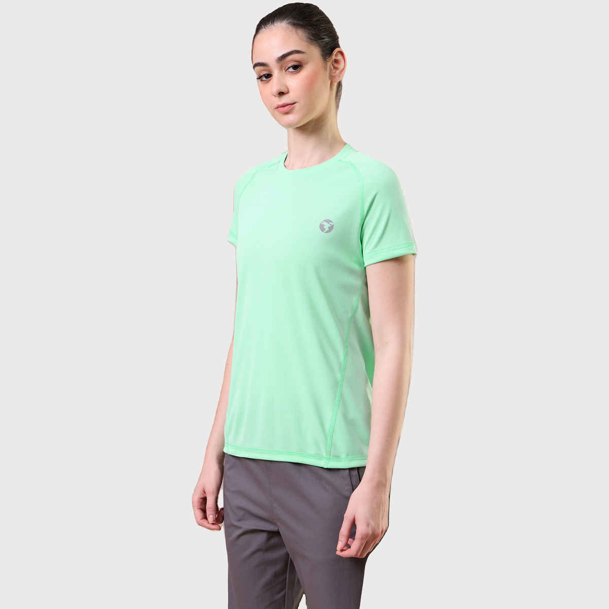 Technosport Women's Solid Slim Fit Round Neck Sports T-shirt With Techno Cool | Mint Green | M