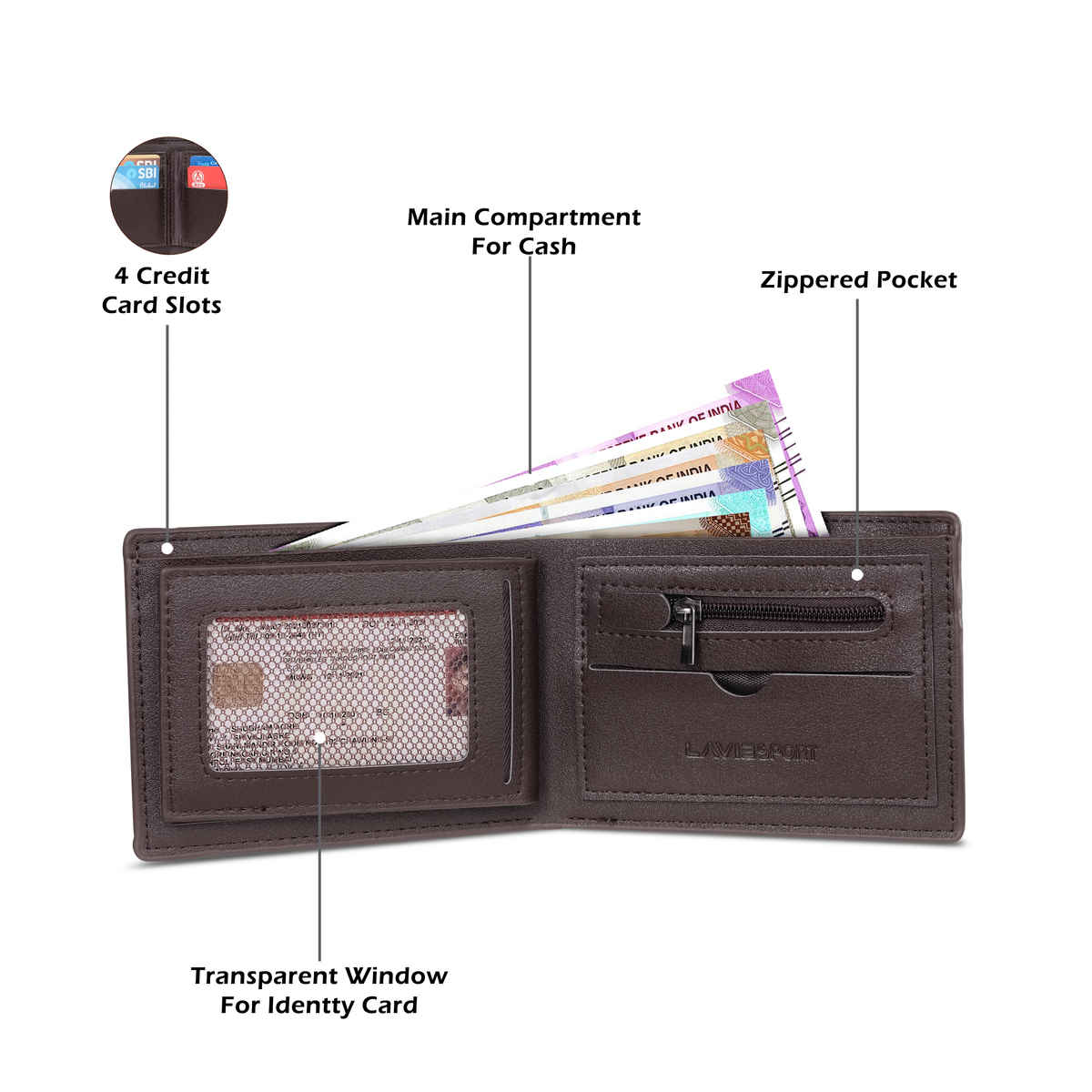Lavie Sport Edward Men's Wallet | 5 Card Slots | Biofold Wallet | Synthetic Leather | Purse - Tan