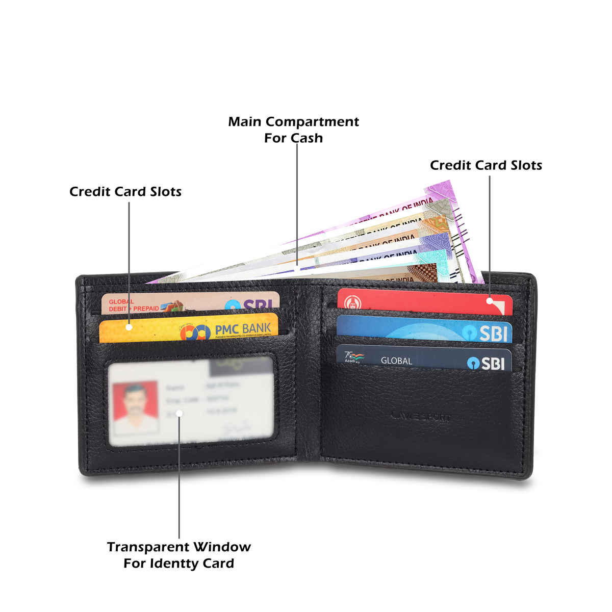 Lavie Sport Men's Henry Synthetic Leather Wallet | Biofold Wallet | Black