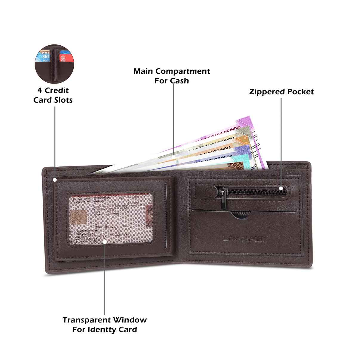 Lavie Sport William Men's Wallet | 5 Card Slots | Biofold Wallet | Synthetic Leather | Purse - Tan