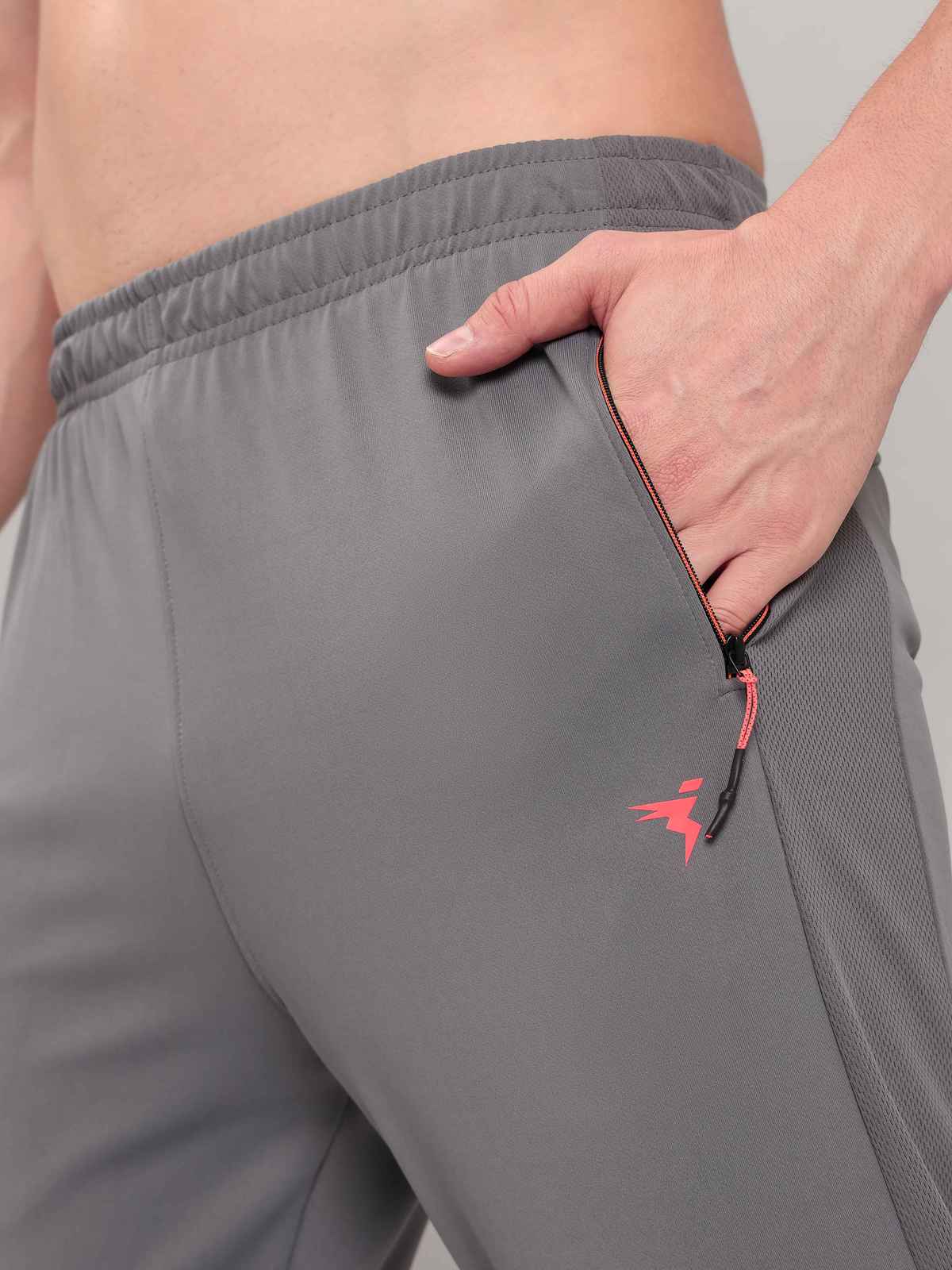 Technosport Men's Solid Slim Fit Sports Running Active Gym Trackpants | TECHNO DRY | Iron Grey - XL