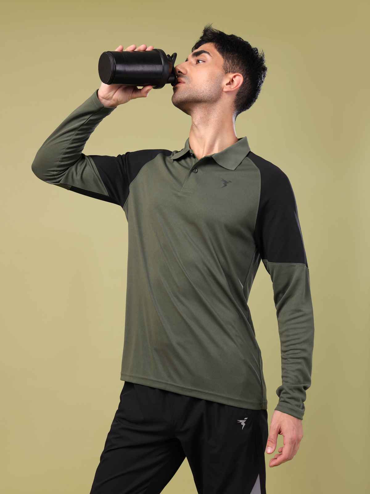 Technosport Men's Poly Colorblock Slim Fit Polo Full Sleeve Sports T-shirt | Beetle - XL