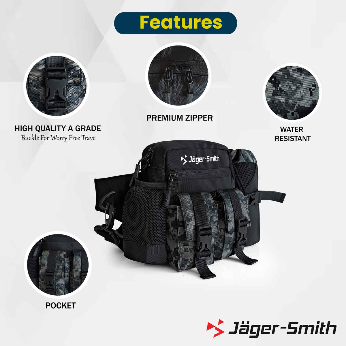 Jager-Smith JSWB 101 Adventure Multipurpose Waist Bag | Black and Camoflogue