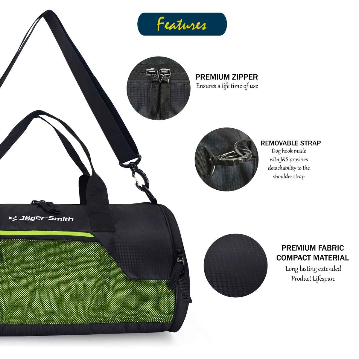 Jager-Smith JSGB500 | Black, Green Multipurpose GYM Bag-27L