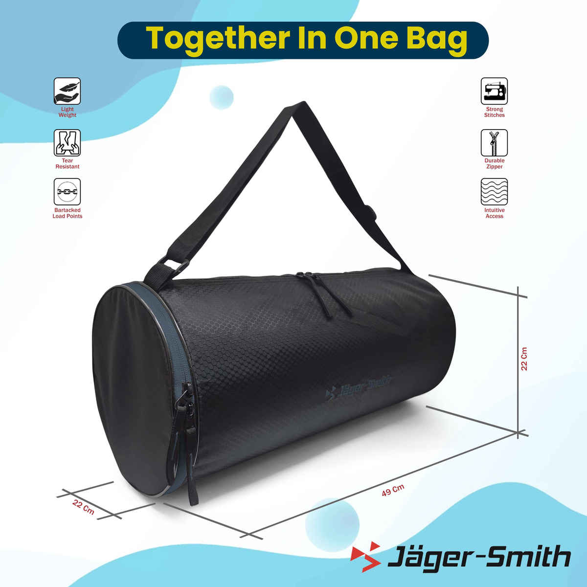 Jager-Smith Unisex Solid Polyester 23 L Gym Bag | Black and Grey