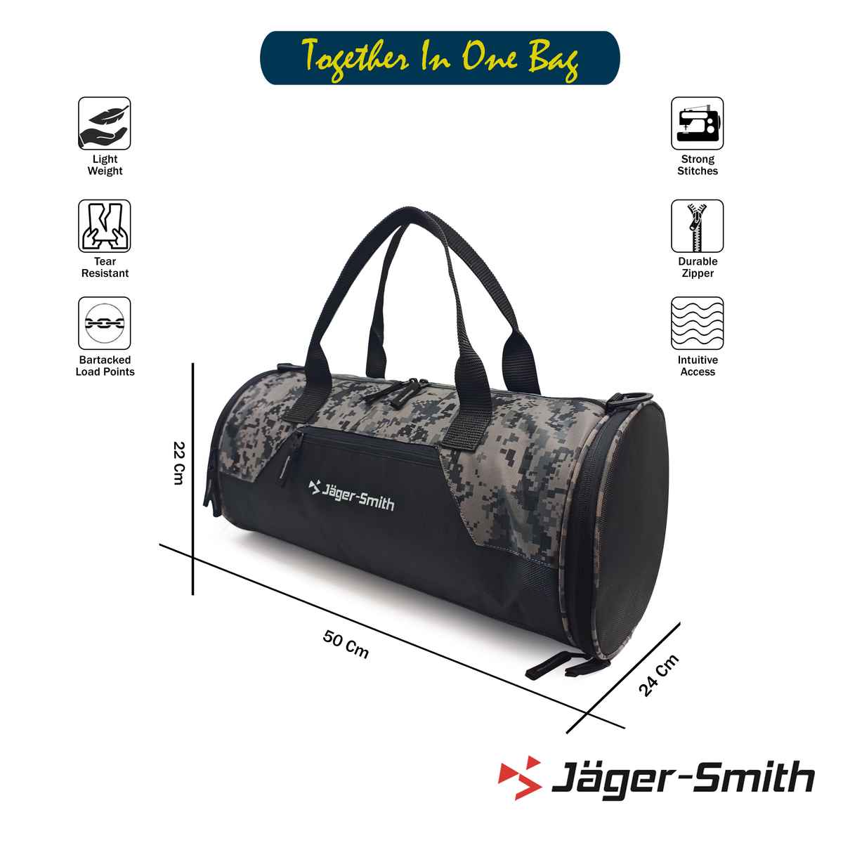 Jager-Smith JSGB500 | Black, Camflouge Multipurpose GYM Bag-27L