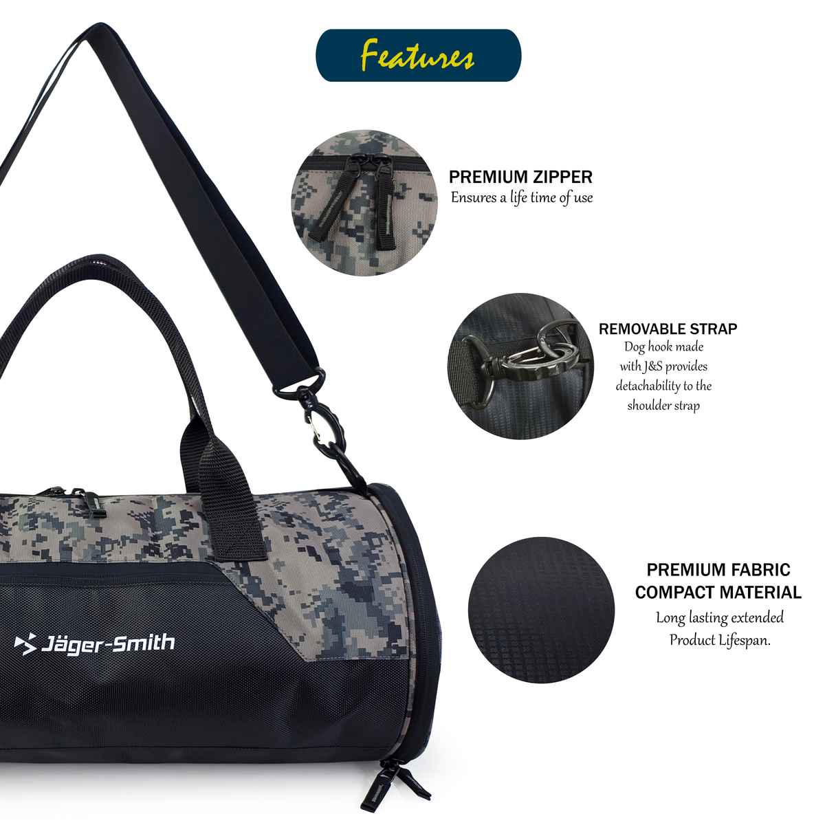 Jager-Smith JSGB500 | Black, Camflouge Multipurpose GYM Bag-27L